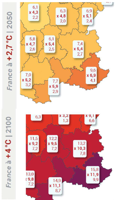Cartes représentant les scénarios climatiques dans le Sud Est de la France